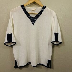 Reksor Summer Knit Sweater Short Sleeve Sheer Nautical  Costal Old Money  Size L